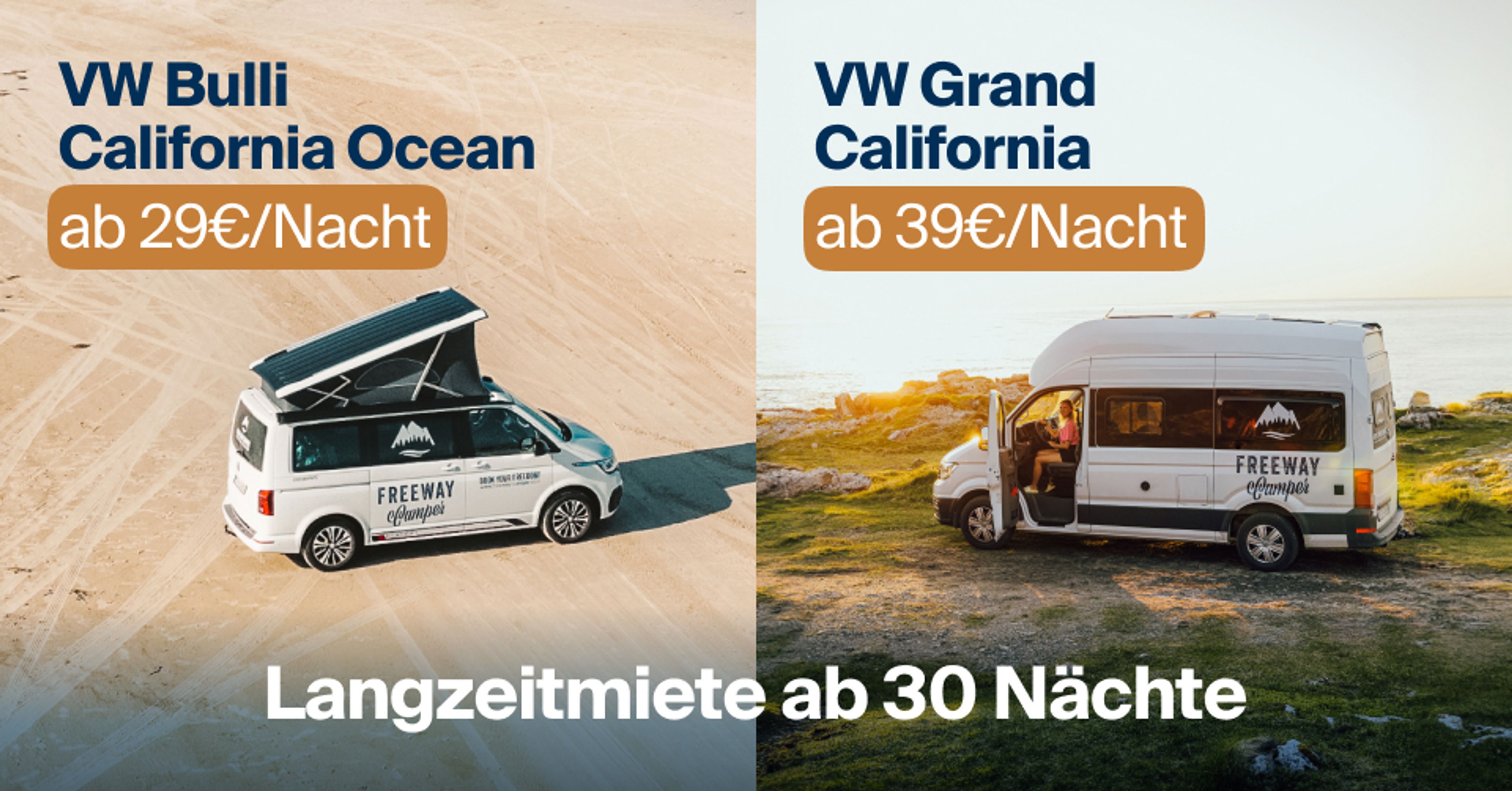 Langzeitmiete für VW California Ocean & VW Grand California ab 29€/Nacht