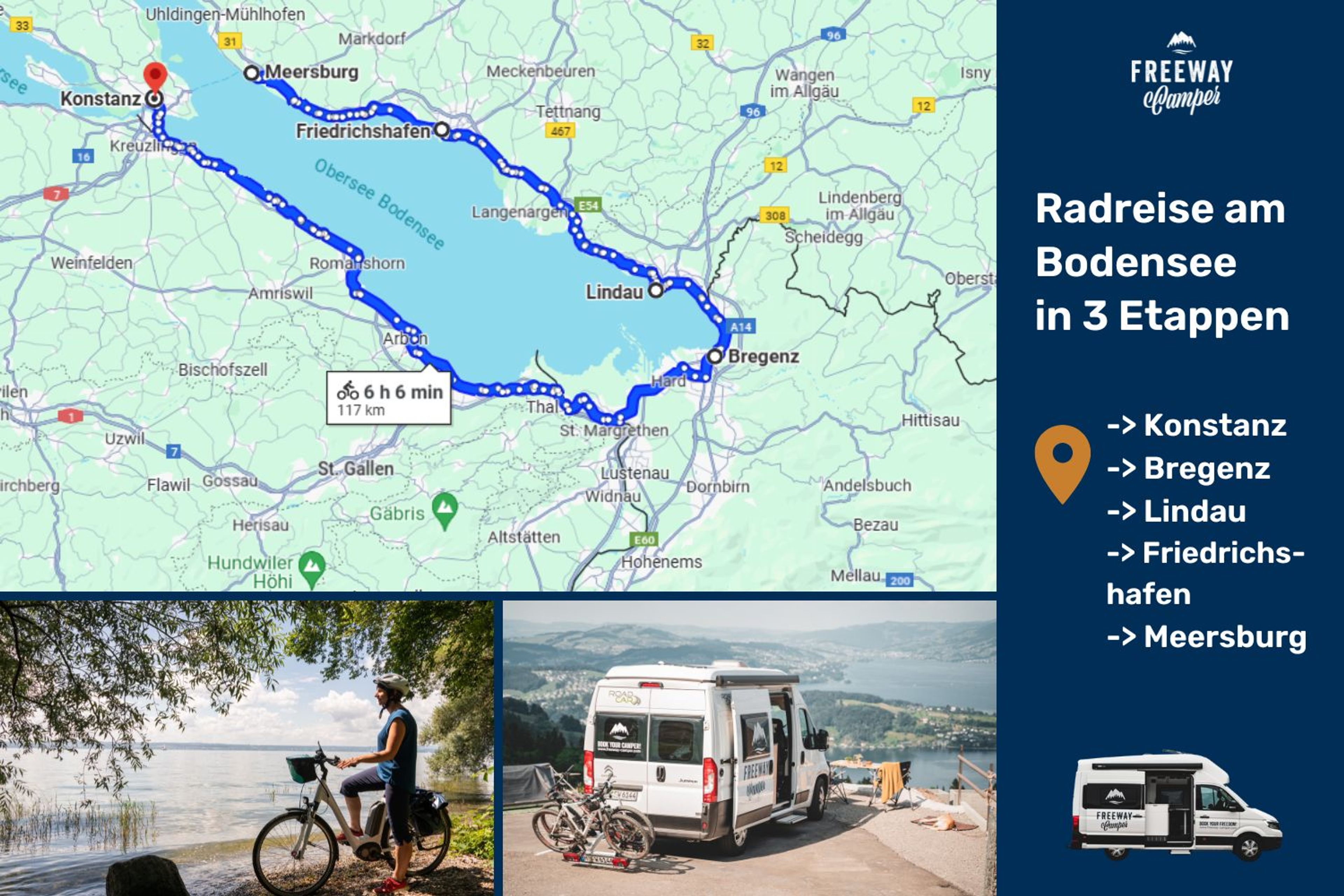 Radreise um Bodensee in 3 Etappen + Karte mit Route