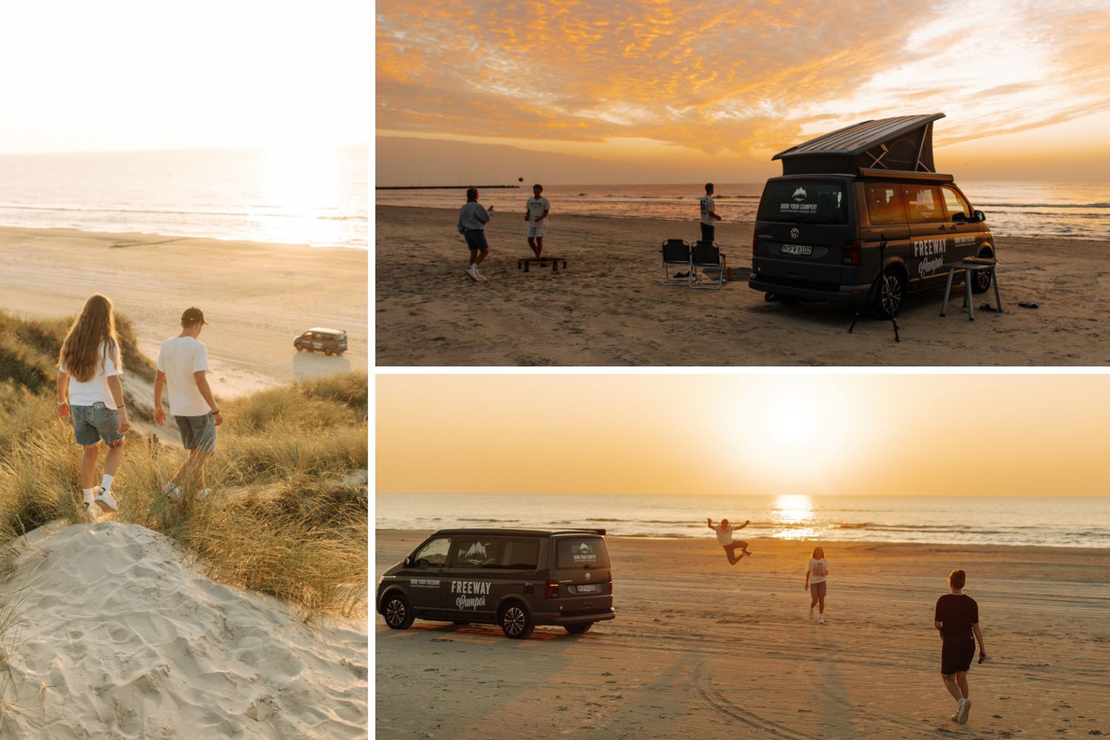 Collage: Mit dem VW Bulli am Strand in Dänemark