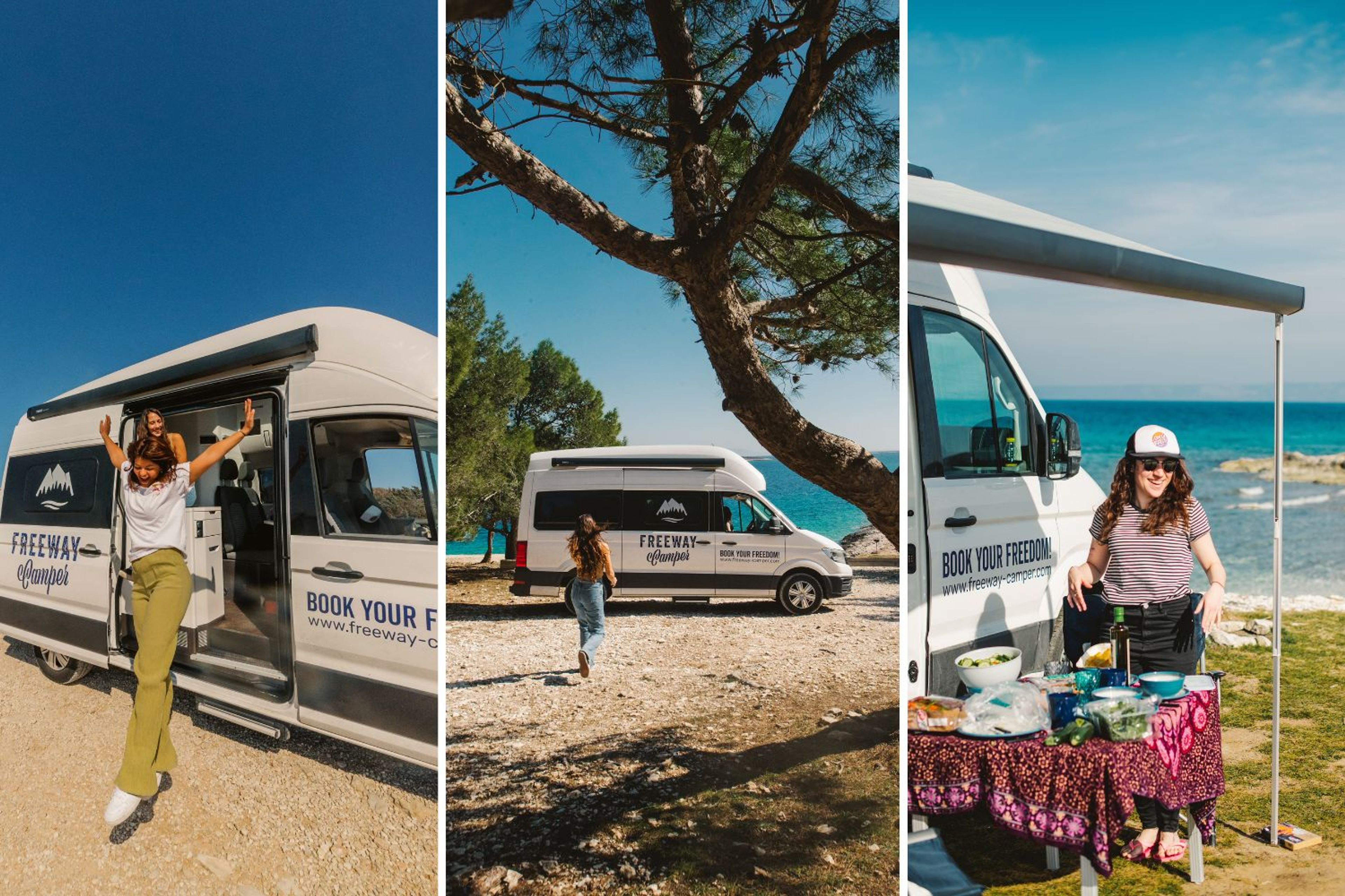 Frauen campen direkt am Meer in Kroatien mit VW Grand California