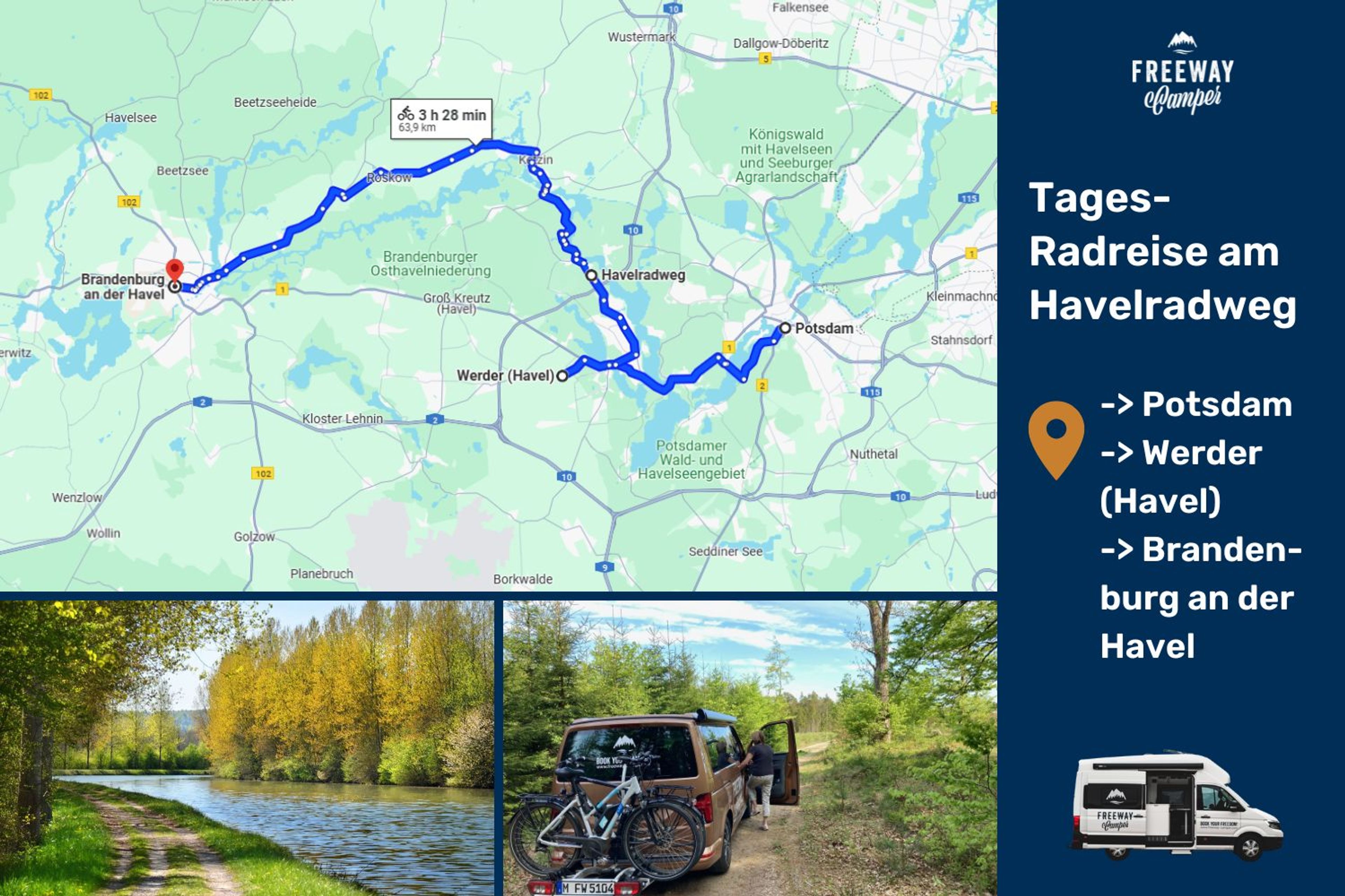 Tages-Radreise am Havelradweg + Karte mit Route