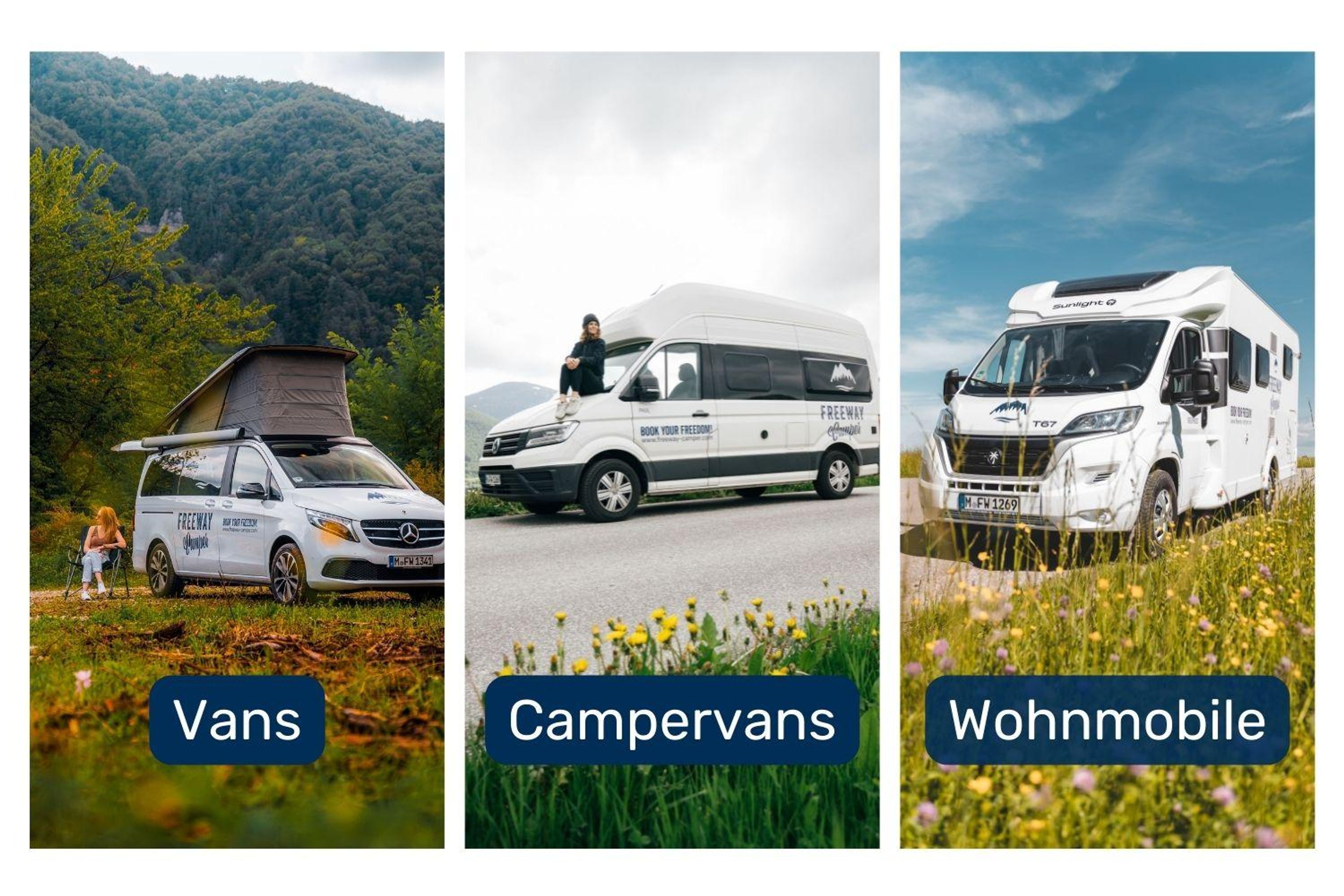Panoramica delle categorie: Van, Camper, Autocaravan
