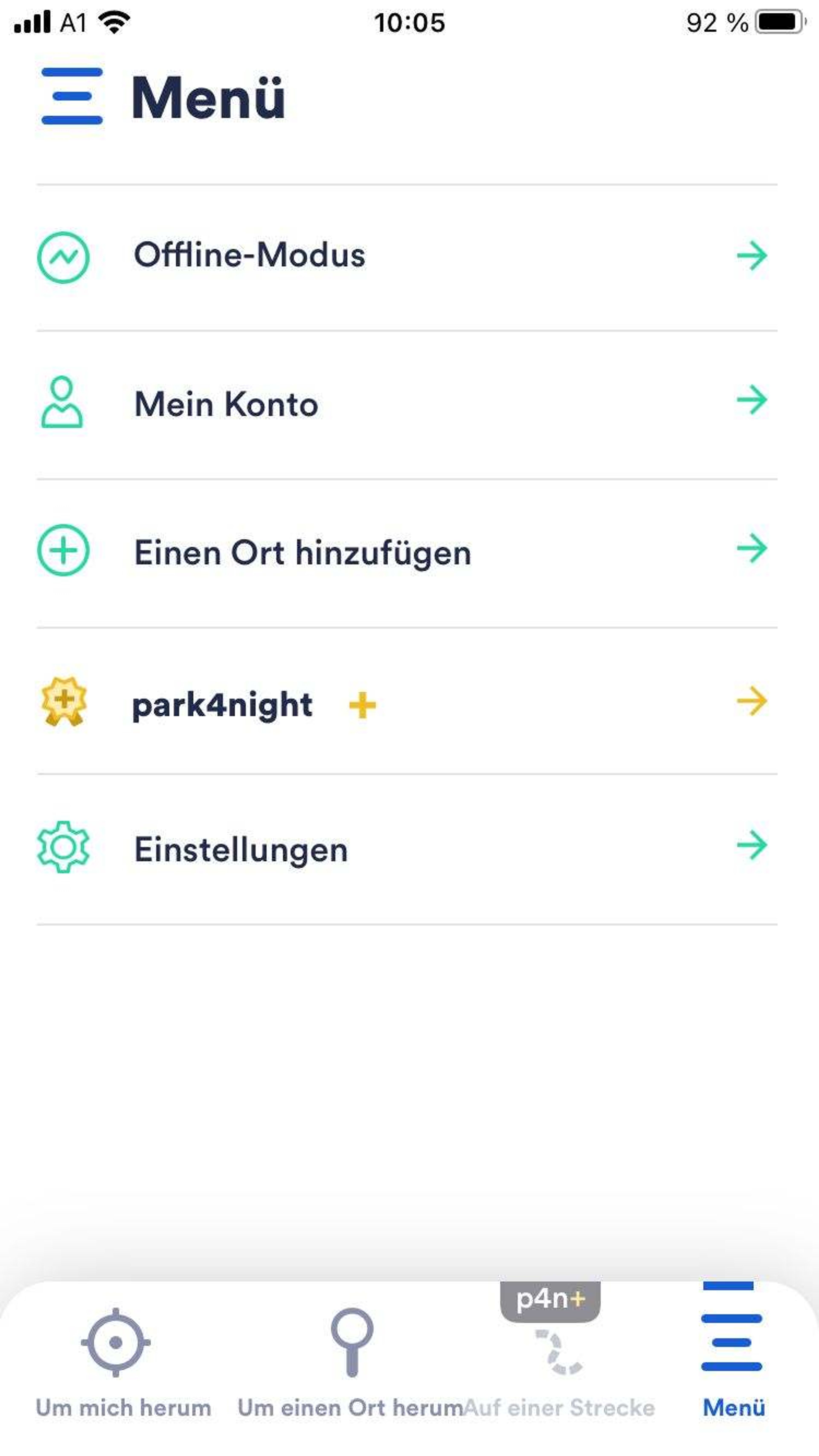 Screenshot Menü Park4Night App
